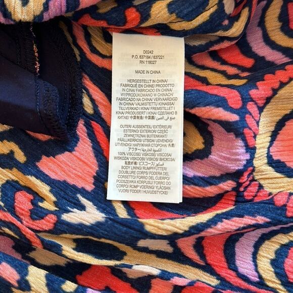 Boden Grace Flutter Sleeve Dress Navy Ikat Mini Crinkle Pockets Size 2R Pockets - Picture 16 of 16